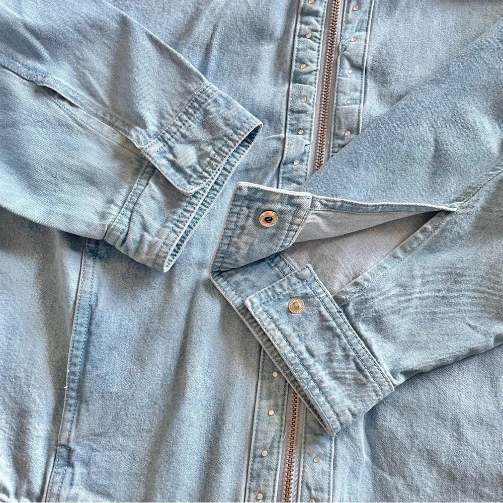 C.D. Daniels Denim Shirt Women’s 1X Blue Zip Up Rhinestone Pockets VTG Cottage